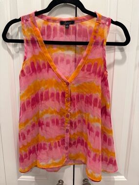Soprano Pink‎ and Orange Tie-Dye Sleeveless Button Front Top